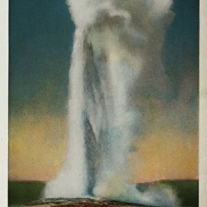 Postcard of Old Faithful Erupting. ca. 1921, Old Faithful Geyser, 150 ft, Yellowstone Park This is the most popular picture ever taken of this famous geyser which with clock-like regularity gives its exhibition at intervals of 60 to 80 minutes throughout the entire year