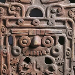 Detail of Pre-Columbian terracotta with relief depicting Tlaloc, Rain God, from Teotihuacan (City of the Gods), from Mexico, 6th-9th Century