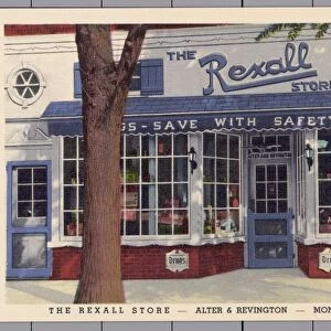 The Rexall Store. ca. 1944, Monticello, Indiana, USA, THE REXALL STORE-ALTER & REVINTON-MONTICELLO, INDIANA. When in MONTICELLO be sure to visit THE REXALL STORE The Biggest Stop in Town Recognize the store by the ORIGINAL HALF SCREEN DOOR