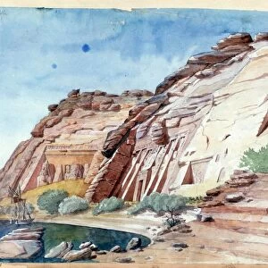 Rock temples, Abu Simbel. Nestor l Hote (1804-1842) French Egyptologist. Nearest