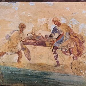 Roman civilization, Fresco depicting Romulus and Remus being abandoned on banks of river, From columbarium at Esquiline Hill, Rome