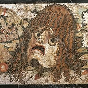Roman mosaic depicting tragic mask and autumnal fruit and leaves From the House of the Faun at Pompei, Italy, 1st Century