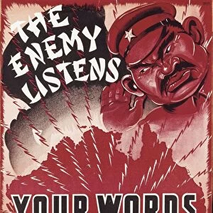 Second World War - The Enemy Listens, Your Words are His Weapons, Propaganda poster against Japanese espionage