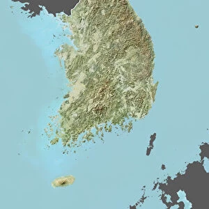 South Korea, Relief Map with Border and Mask