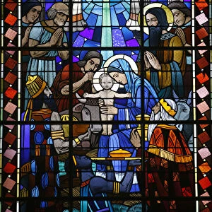 Stained glass in Notre Dame du Rosaire catholic church: Nativity scene