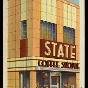 State Coffee Shoppe. ca. 1938, Detroit, Michigan, USA, STATE COFFEE SHOPPE, 2125 WOODWARD AVE. DETROIT, MICH. One of the Most Popular Places in Detroit. LOCATED BETWEEN THE FOX AND PALMS-STATE THEATRES. Serves over fifteen hundred people a day Air-conditioning-French-Drip Coffee, Home made pies and pastries. When in Detroit, visit the STATE COFFEE SHOPPE