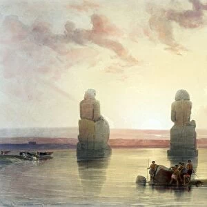 The Statues of Memnon, Thebes, During the Inundations, Watercolour. David Roberts