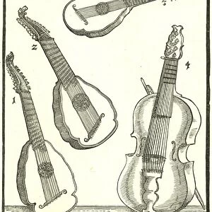 Stringed Instruments. 1: Bandoer, 2: Penorcon, 3: Orpheoreon, forms of Cittern