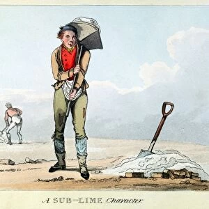 A Sub-Lime Character. Building labourer carrying hod of mortar. Pun. Early 19th century
