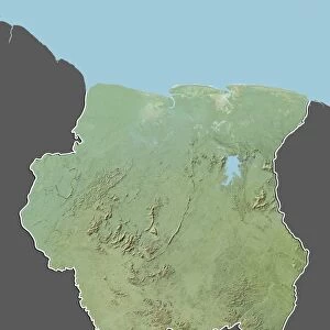 Suriname, Relief Map with Border and Mask