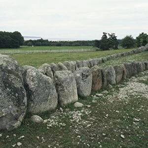 Sweden, Gotland, Archaeological ruins with ship-shaped stone row