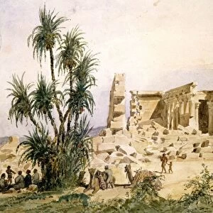 Temple of Marharraka, Aswan, Nubia, Egypt. Watercolour by Hector Horeau (1801-1872)