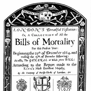 Title page of mortality bill for London for 1664 / 5, covering part of the period of the Great Plague