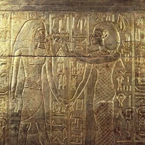 Treasure of Tutankhamen, Goddess Nephthys offering ankh, key of life, to Pharaoh from Valley of Kings, tomb of Tutankhamen, New Kingdom, Dynasty XVIII
