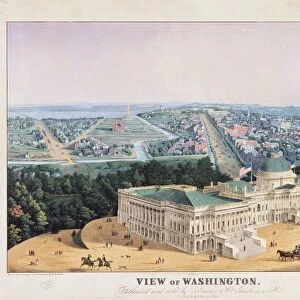 USA, Washington, View of Washington with Capitol by Edward Sachse, 1852, colored lithograph