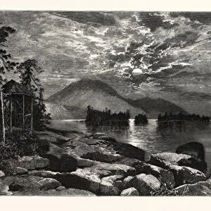 VIEW FROM FOURTEEN-MILE ISLAND, LAKE GEORGE. THOMAS MORAN, England was an American painter
