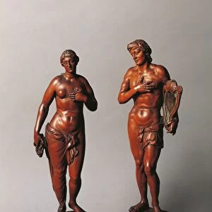Wooden statuettes of Orpheus and Eurydice
