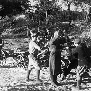 World war 2, russian partisans executing a fascist in the bryansk forest region, 1942