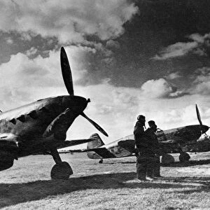 World war 2, soviet air force yakovlev yak fighters lined up on an airfield