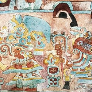 Zapotec civilization, Mexico, Reproduction of painting of Tomb 105 at Monte Alban
