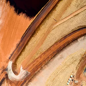 Aerial view of a road leading to a bauxite tailings dam