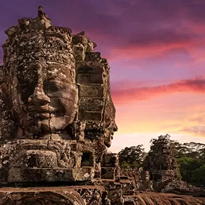Sunset with the Stone of Bayon, Angkor Thom, Siem Reap, Cambodia