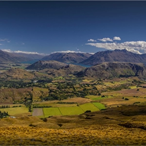 A view across the countryside during the autumn season near Lake Wanaka on the South Island of New Zealand
