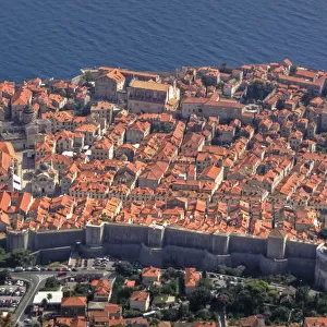 Aerial view of Dubrovnik old town and city walls