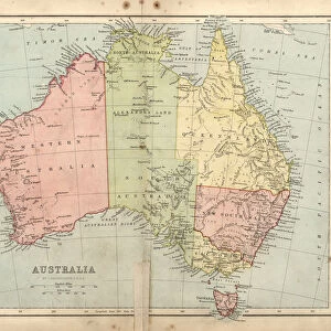 Antique damaged map of Australia in the 19th Century, 1873