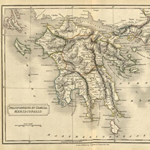 Antique map of Ancient Greece, Peloponnesus et Graecia Meridionalis