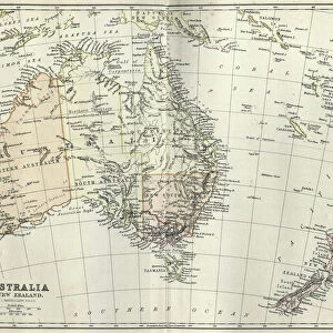 Antique map of Australia and New Zealand, 1884, 19th Century