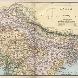 Antique map of northern India in the 19th Century