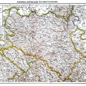 Antique map of Serbia, Novi Pazar and Montenegro