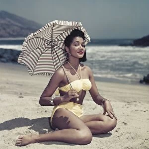 Bikini Beach Model with an Umbrella