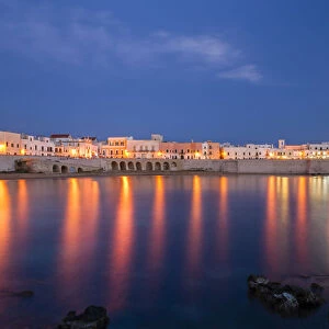 Blue hour, Seno della purita city beach, old town Gallipoli, Lecce, Apulia province, Italy