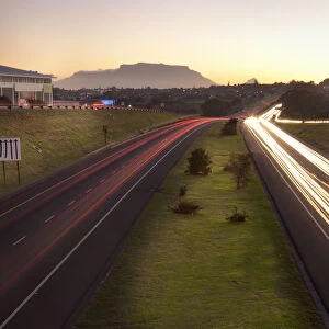 blurred motion, cape town, capital cities, car, color image, dusk, high angle view