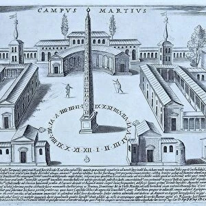 Campus Martius, Field of Mars was a more than 250 hectare area of ancient Rome in public ownership, historical Rome, Italy, digital reproduction of an original 17th century artwork, original date not known