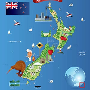 Cartoon map of New Zealand