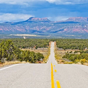 Cedar Mesa, State Highway 261 with Bears Ears on horizon, Bears Ears National Monument, Utah, USA
