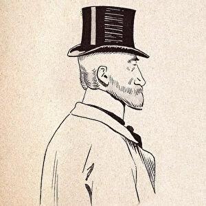 Character sketch of well dressed mature man with beard wearing top hat, French 1890s, 19th Century