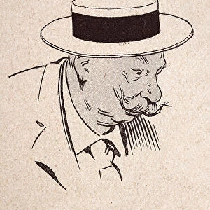 Character sketch of mature man with bushy moustache wearing boater hat, French 1890s, 19th Century