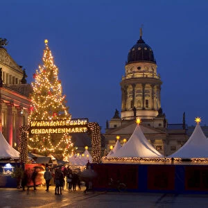 Christmas market Winter Magic at Gendarmenmarkt square with Konzerthaus concert hall and French Cathedral, Mitte district, Berlin, Germany, Europe