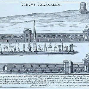 The Circus of Maxentius, known until the 19th century as the Circus of Caracalla, was an ancient building in Rome, historical Rome, Italy, digital reproduction of an original 17th-century design, original date not known
