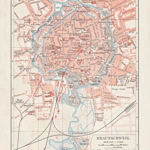 City map of Brunswick, Lower Saxony, Germany, lithograph, published 1897