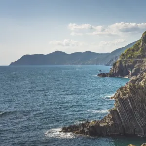 The cliffs in front of the port of Riomaggiore, Liguria. Italy