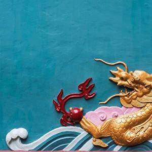 Colorful dragon fresco in a buddhist temple