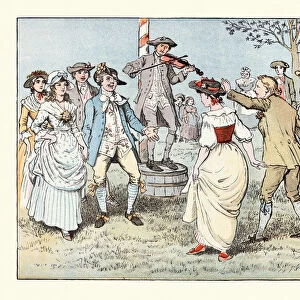 Come, Lasses And Lads, People folk dancing to a fiddlers tune, 19th Century