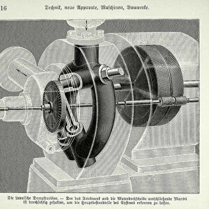Diagram of a Laval steam turbine, Victorian Swedish engineering, 1890s, 19th Century history technology