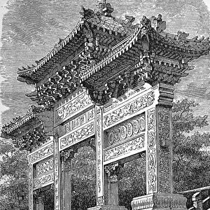 A Dragon Gate in Beijing, China, in 1880, Historic, digital reproduction of an original 19th century artwork