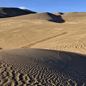 Dunes landscape with footprints, Great Sand Dunes National Park, Mosca, Colorado, USA